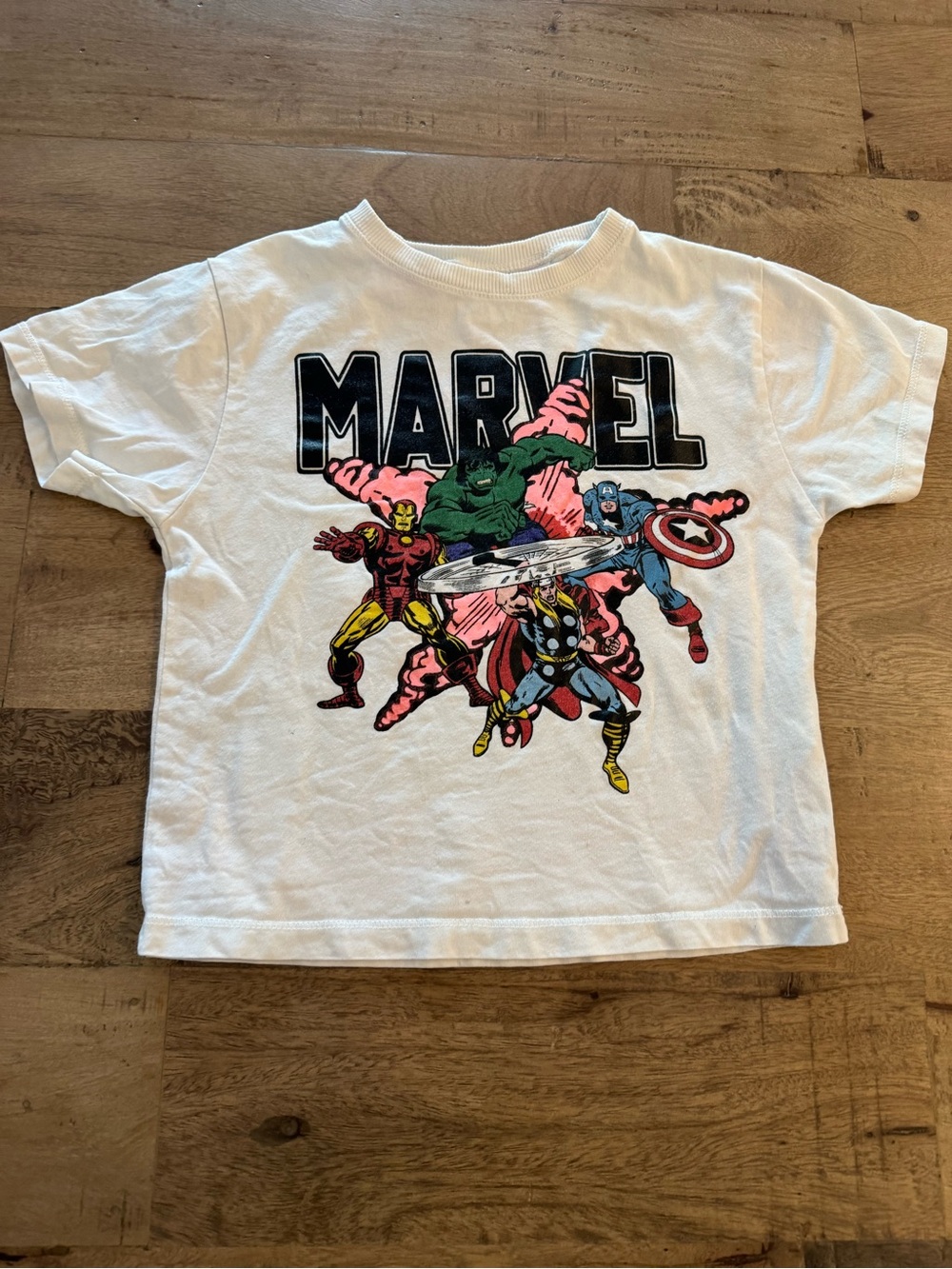 Zara Marvel Graphic Tee White Multi-Color Avengers Print sz 19-24 months